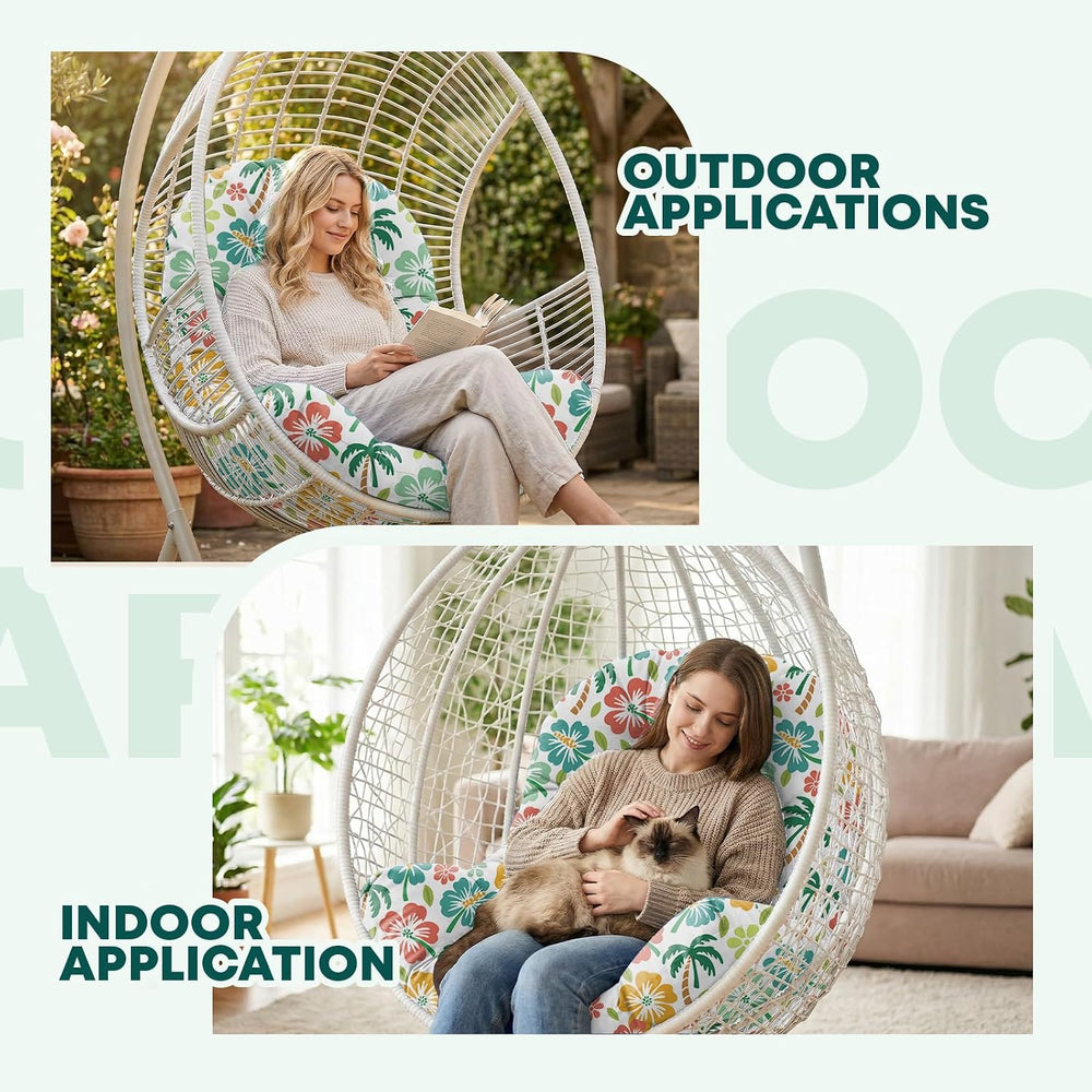 Hanging Egg Chair Cushion 47x35x7 Inches Waterproof Green Coconut Tree