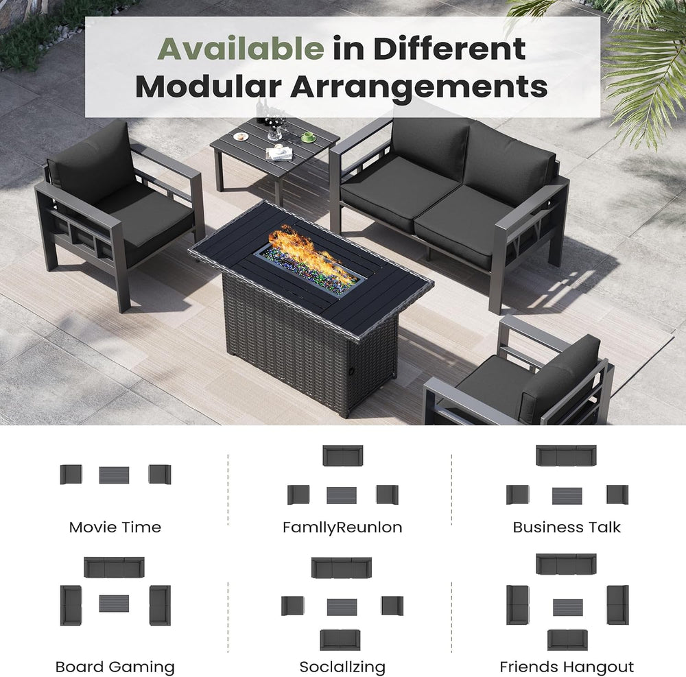 5 Piece Aluminum Patio Furniture Set with 44" Fire Pit Table