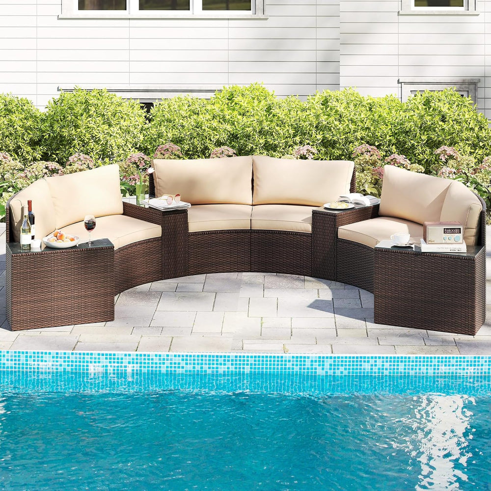 Tangkula 7 Pieces Patio Furniture Set, Rattan Half-Moon Curved Sectional Cush...