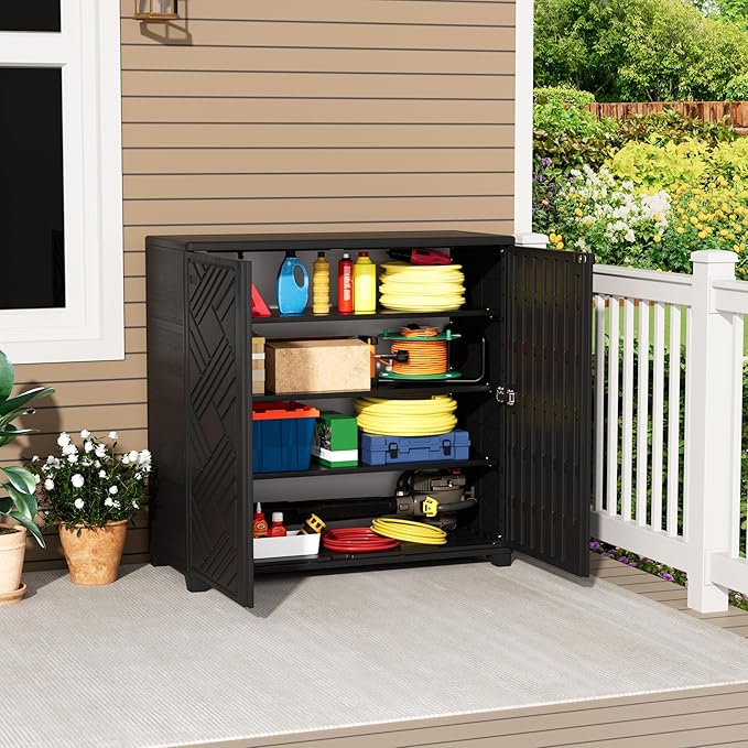Outdoor/Indoor Storage Box,Resin and Plastic Storage Cabinet Waterproof,Outdo...