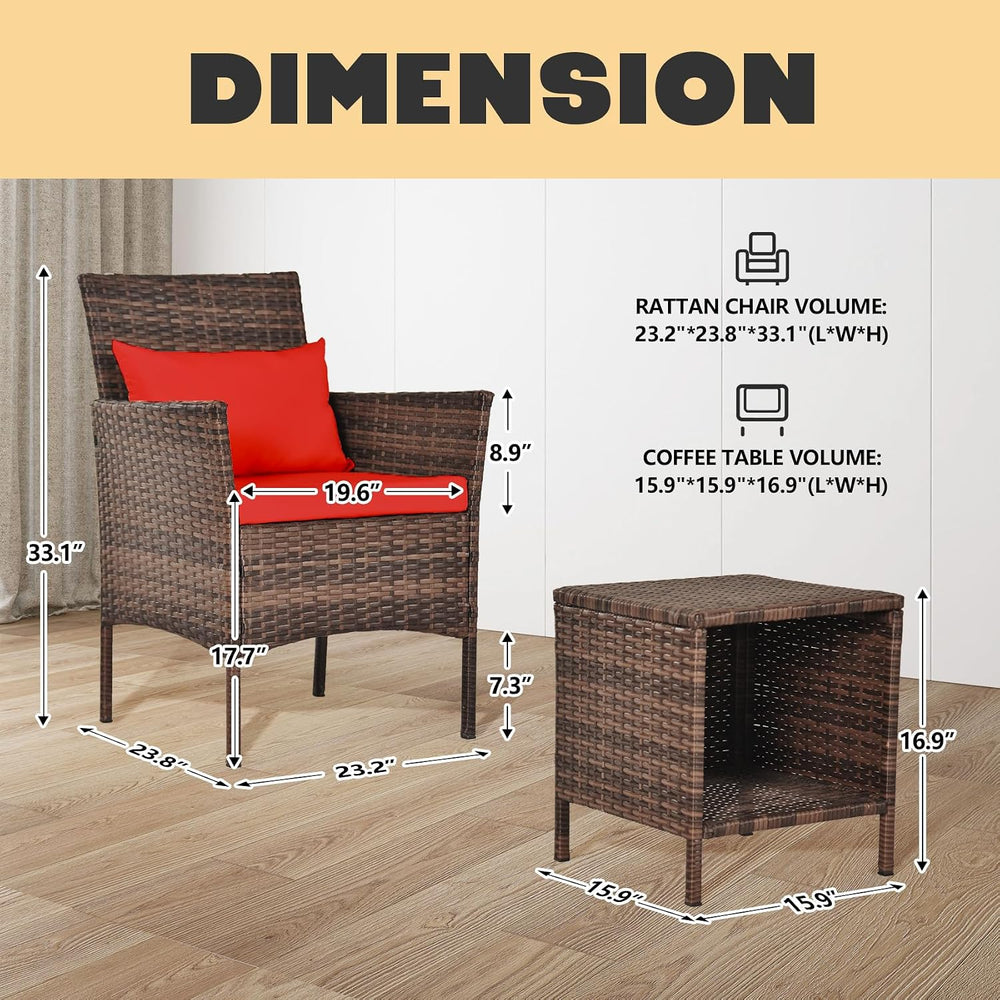 3 Piece Patio Conversation Bistro Set, Porch Balcony Furniture Set Outdoor Ch...