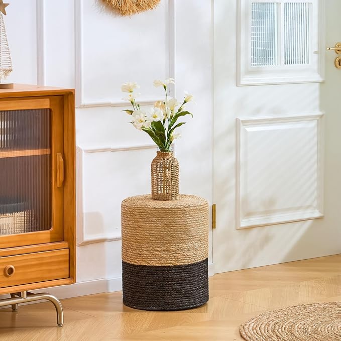 Wimarsbon Natural Seagrass Foot Stool, Hand Weaving Round Ottoman, for Living...