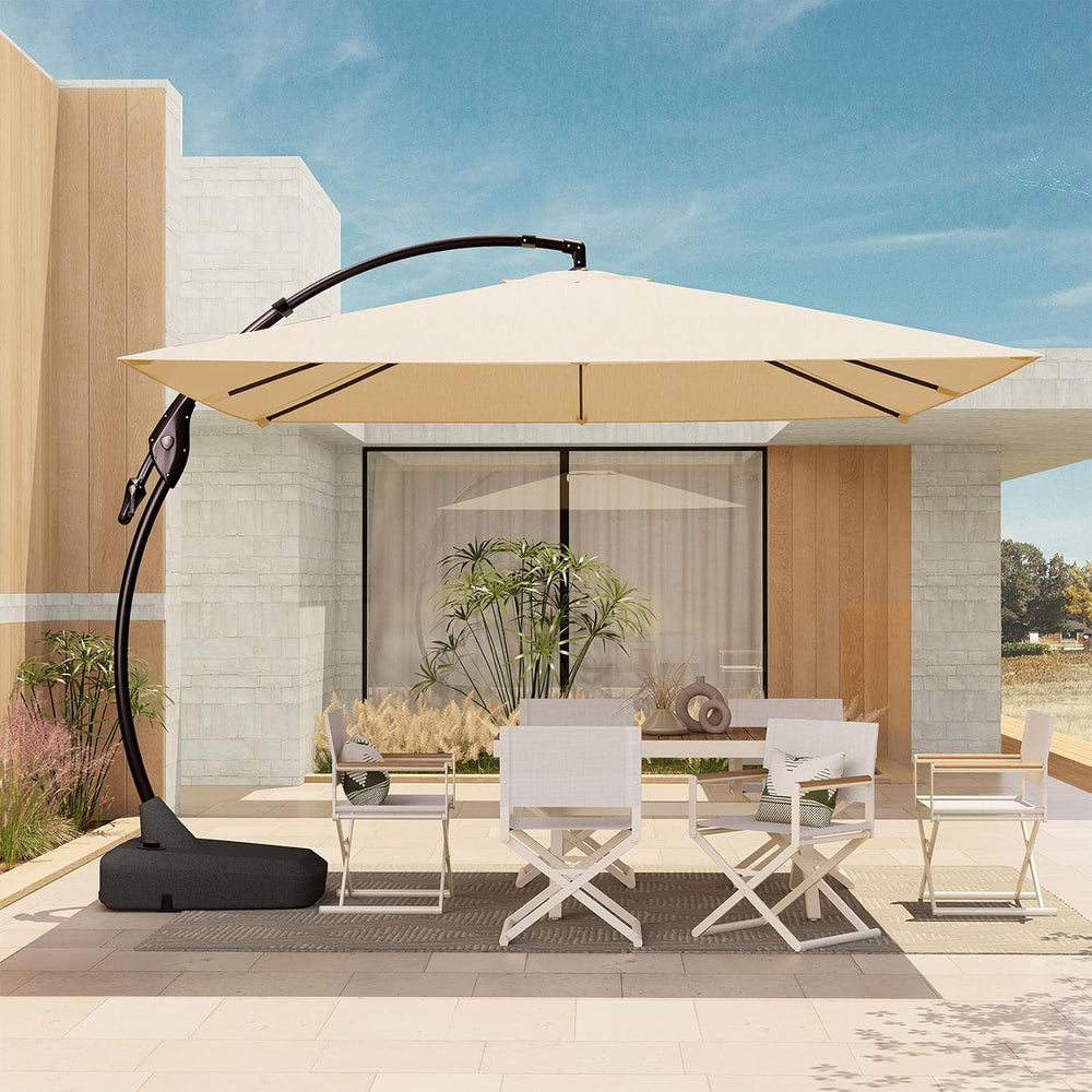 Grand patio 10x10 FT Sunbrella Square Cantilever Umbrella with Base, Flax