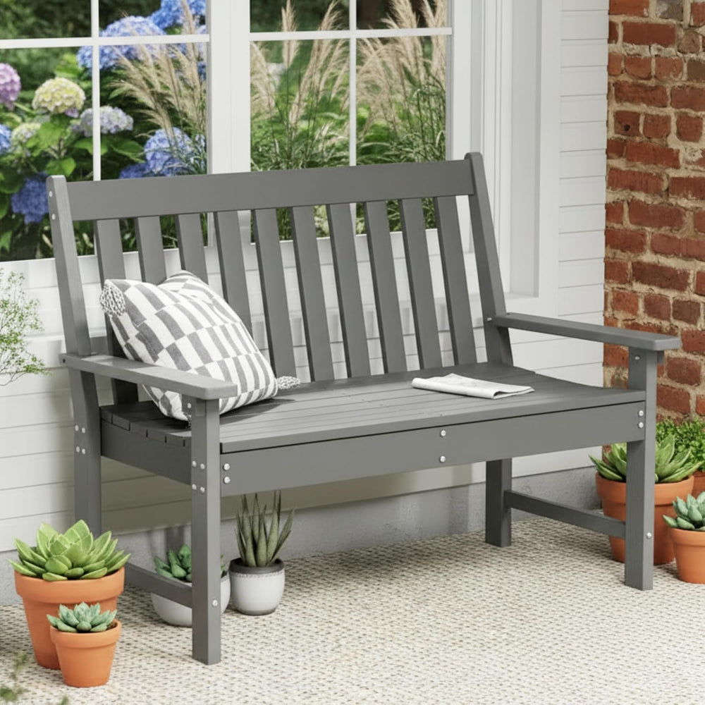 Tangkula HDPE Outdoor Garden Bench with Backrest, 2-Person All-Weather Patio ...