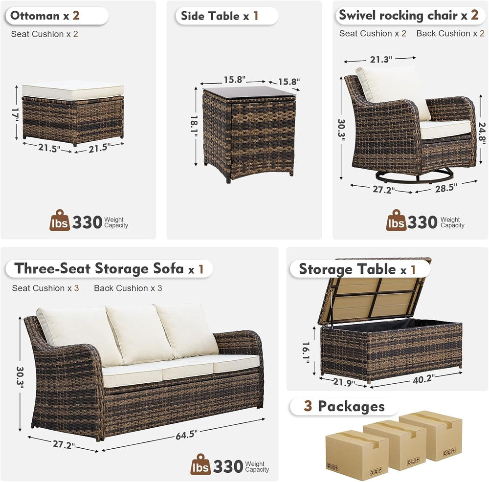 MEISSALIVVE 7 Pieces Patio Furniture Set with Swivel Chair, Outdoor Patio Con...