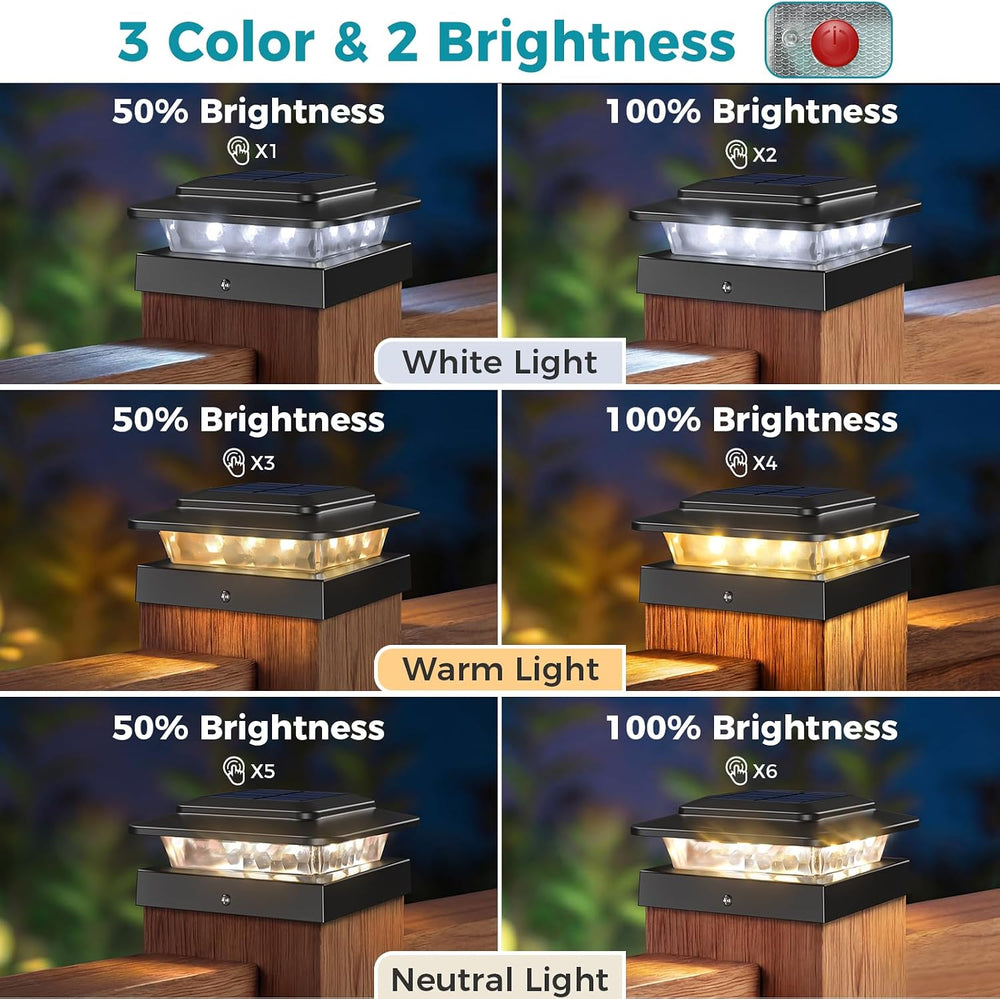 kolpop 4x4 Solar Post Cap Lights Outdoor 12Pack- 3 Color Temperatures& 2 ...
