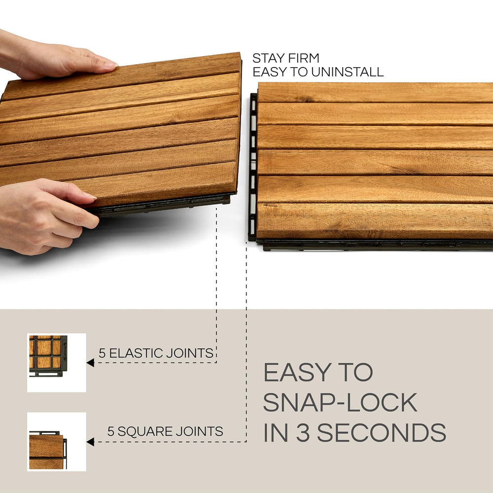 THYOI Premium Deck Tiles, 10 Pcs Patio Flooring - Golden Teak - Striped