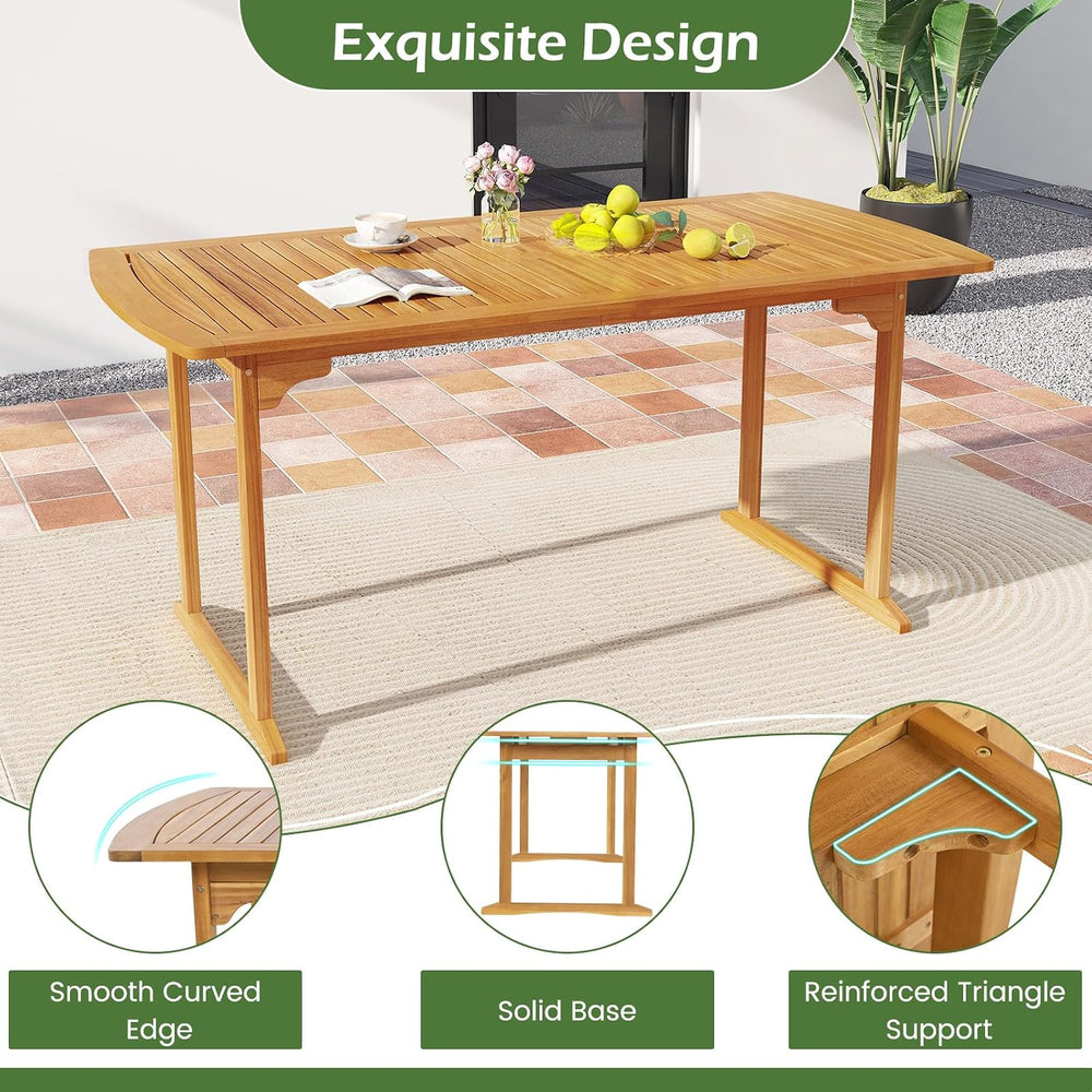 Tangkula 3 Piece Acacia Wood Patio Dining Table Set, 63" Large Patio Tab...