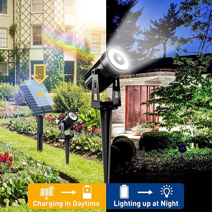 T-SUNUS Solar Spot Lights Outdoor White Christmas 4 Pack IP65 Waterproof Land...