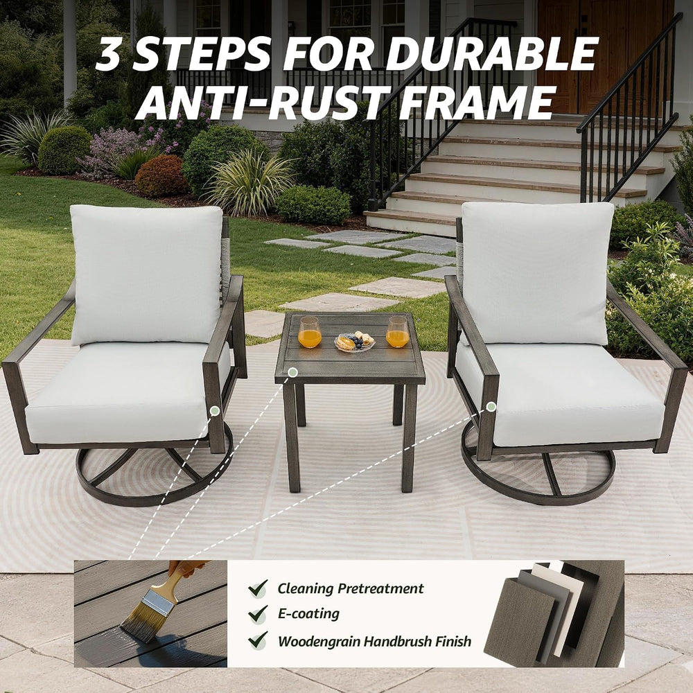3-Pc Rope Back Swivel Rocker Outdoor Bistro Set, Grey