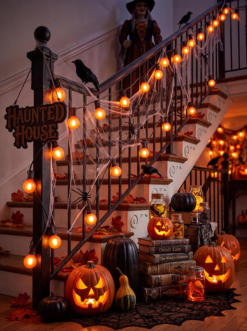 50FT Halloween Orange G40 LED Outdoor String Lights Plug in, 25 Globe Bulbs
