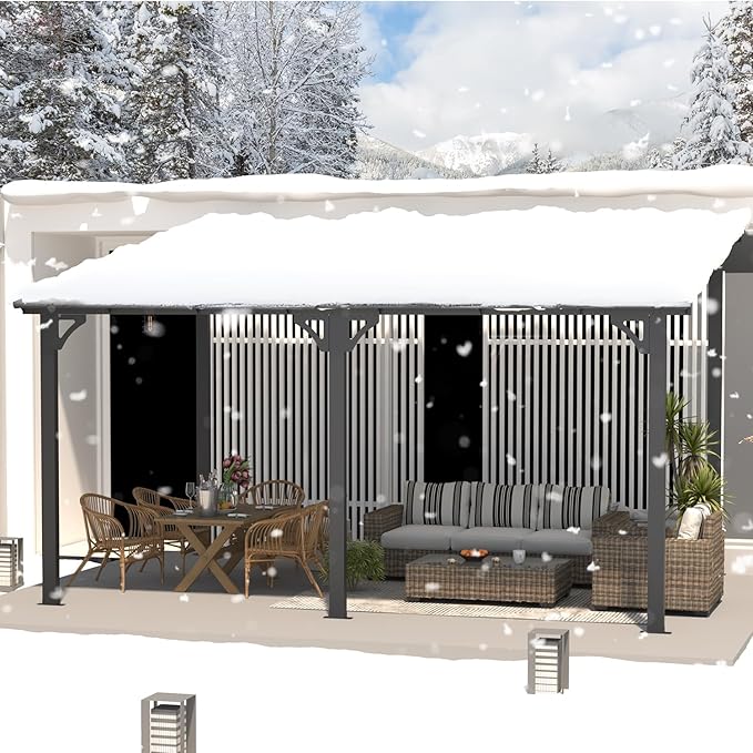 AECOJOY 14' x 10' Gazebo for Patio, Hard Top Lean to Gazebo Pergola w...