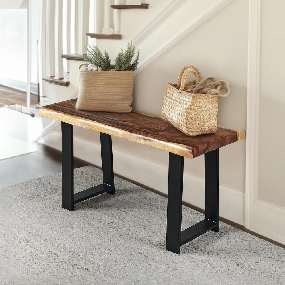 Rustic Live Edge Natural Solid Wood Bench 32" x 14" x 17" Height