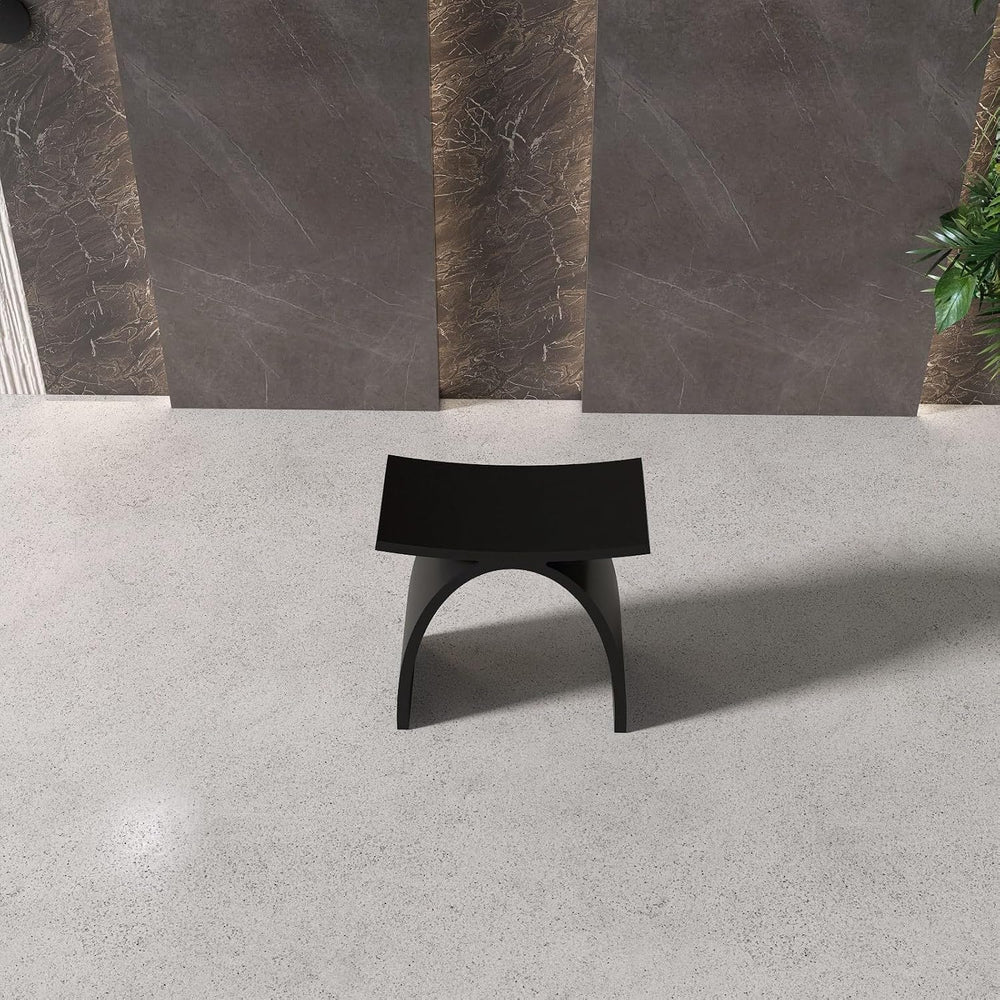 Black Shower Stool, Solid Surface Modern Bath Bench Inside/Outdoor