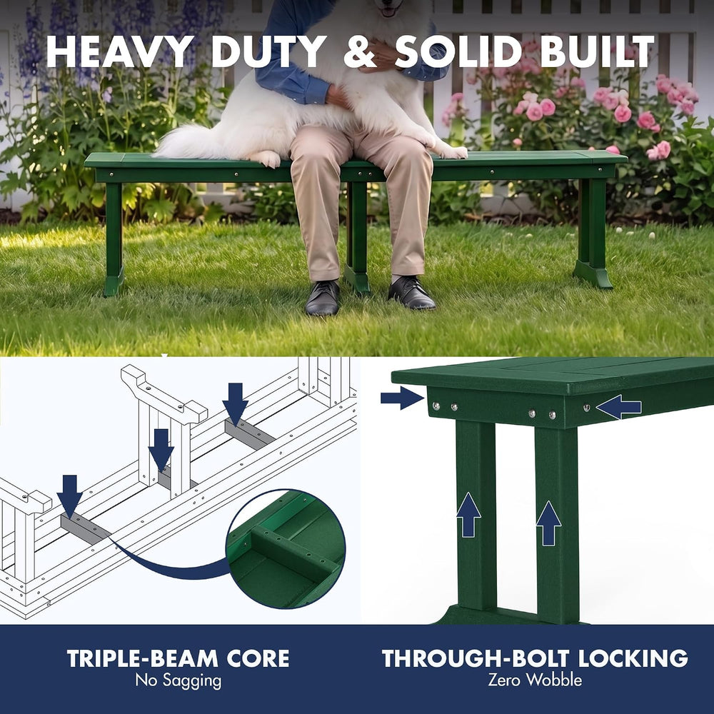 WO HOME FURNITURE 65" HDPE Outdoor Bench, 660 lbs Capacity, Dark Green