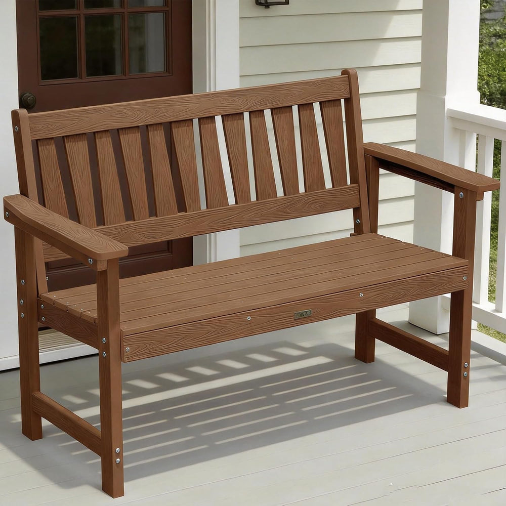 YEFU Outdoor Bench, 2-Person, Garden Bench, All-Weather, Teak