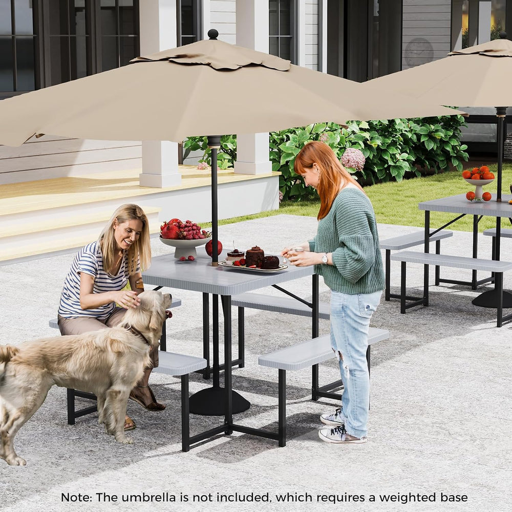 GIANTEX Picnic Table Bench Set for 4-8 People, 34" Outdoor Square Dining...