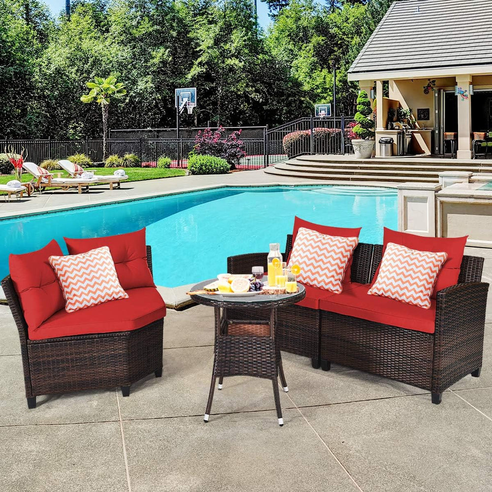 Tangkula 4-Piece C Shape Patio Furniture Set, Outdoor Corner Wicker Rattan Se...