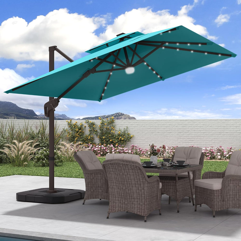 9x9 FT Cantilever Offset Patio Umbrella with Lights