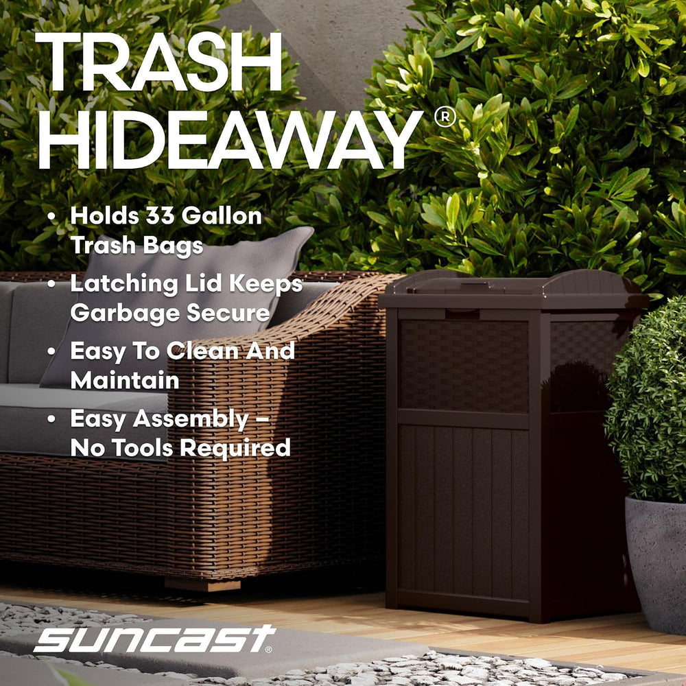 Suncast 33 Gallon Commercial Outdoor Trashcan Hideaway with Lid for 30 to 33 ...