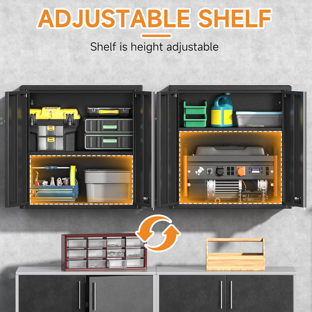 Metal Garage Wall Cabinet with 2 Doors and 1 Adjustable Shelf,Lockable Floati...