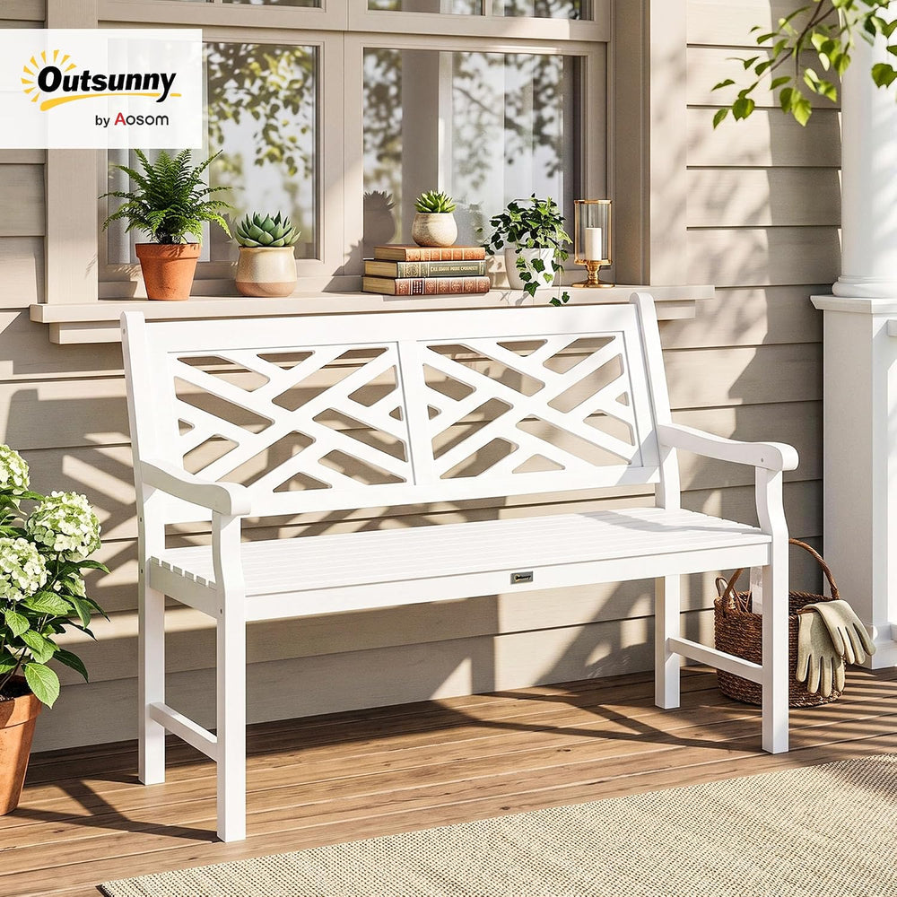 Outsunny Outdoor Garden Bench Wooden Frame Patio Bench 43.25 Inch White
