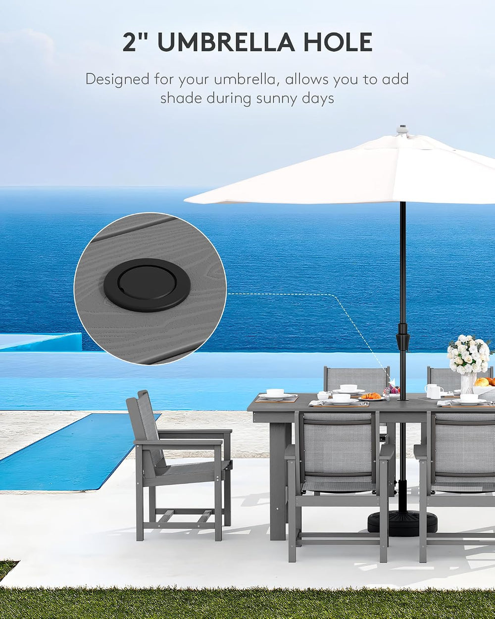 SERWALL 7 Pcs HDPE Patio Dining Set, HDPE Dining Set for 6, Gray