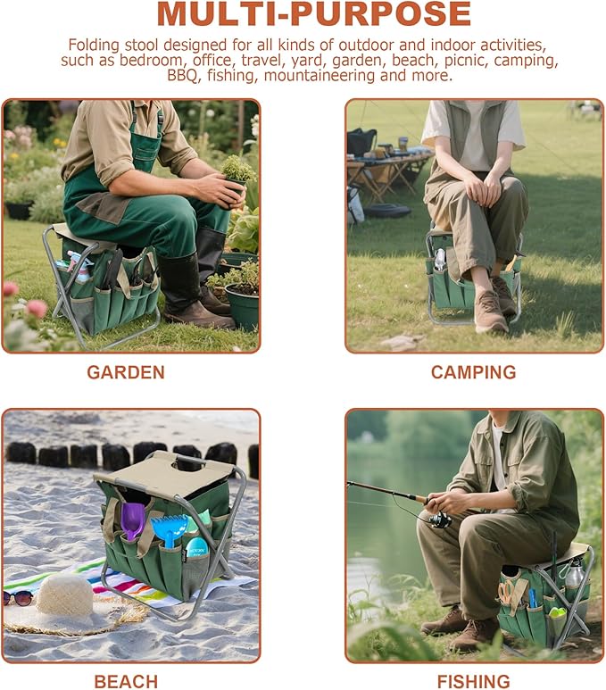 MDSTOP Folding Gardening Stool with Detachable Storage Tote Bag, Gardening To...