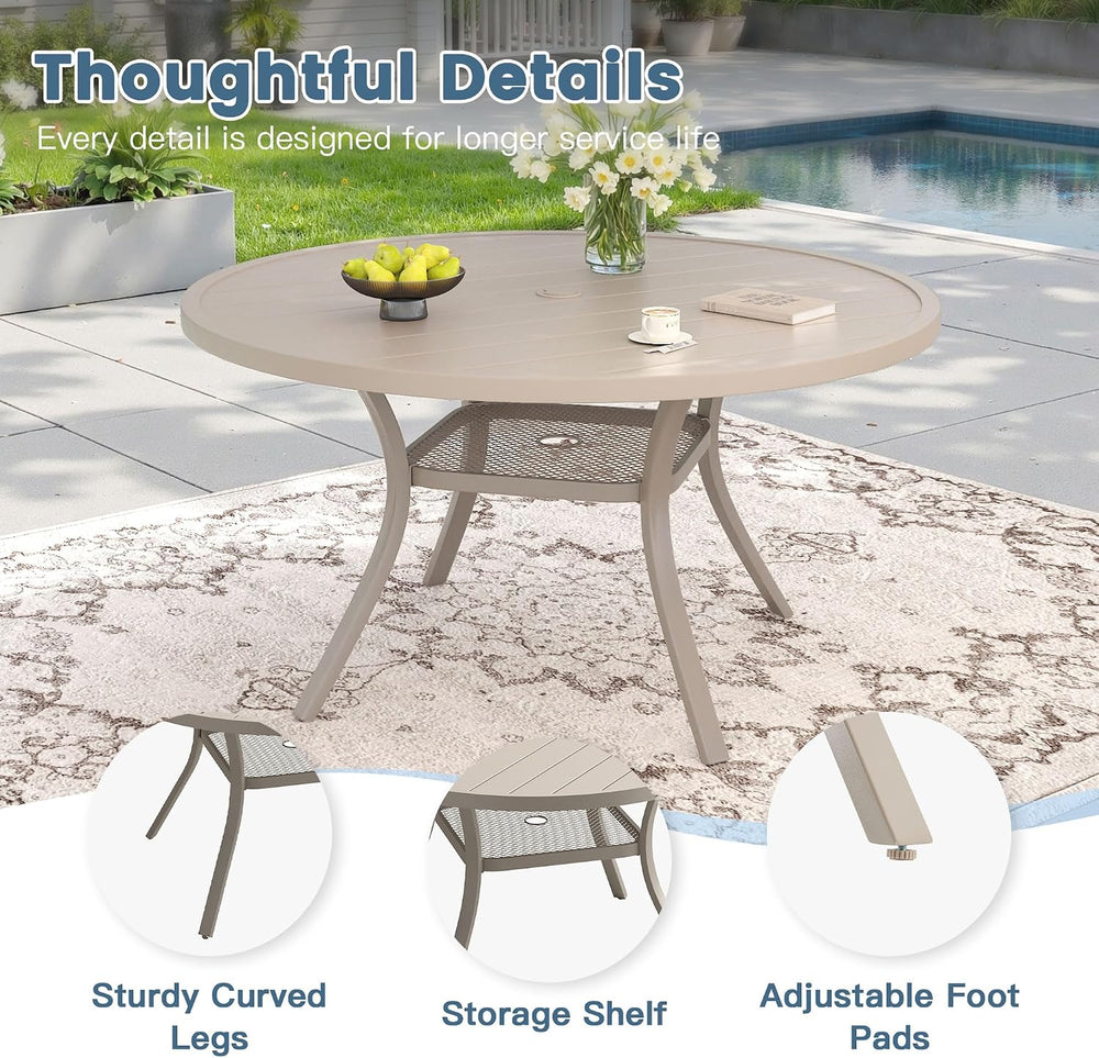 DIFY 7 Pieces Outdoor Patio Dining Set for 6, 47.2" Sandshell Round Dini...