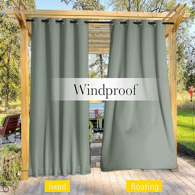NICETOWN 2 Panels Waterproof Outdoor Curtains Fixed Grommet & Back Tab on...