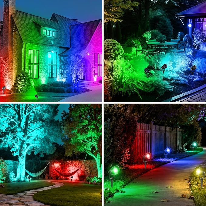 RGB Color Changing Spotlights Outdoor, LED Landscape Lighting with Remote/APP...