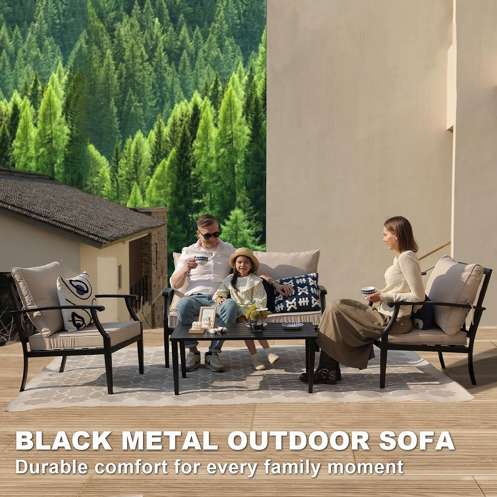 4-Piece Patio Furniture Set, Wider Outdoor Metal Seating Sofa with High Back ...