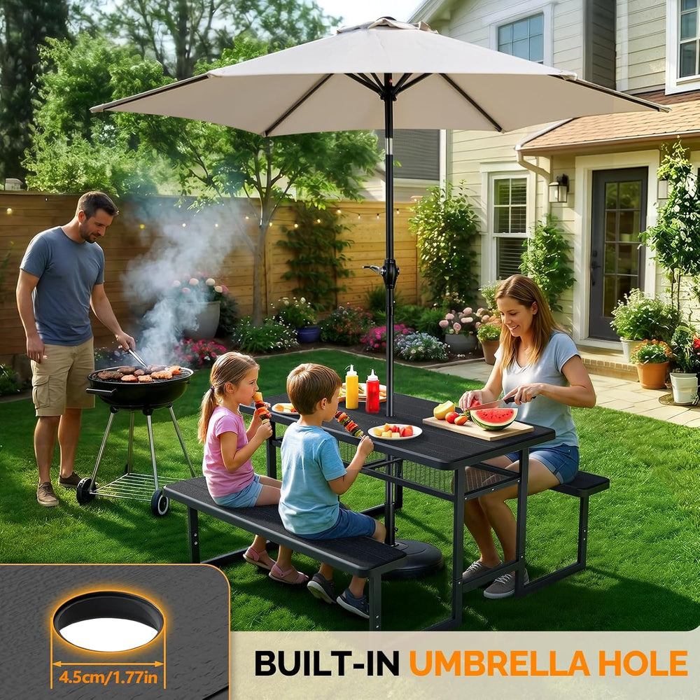 VINGLI 4.5FT Outdoor Picnic Table with Storage Shelf & Umbrella Hole, All...