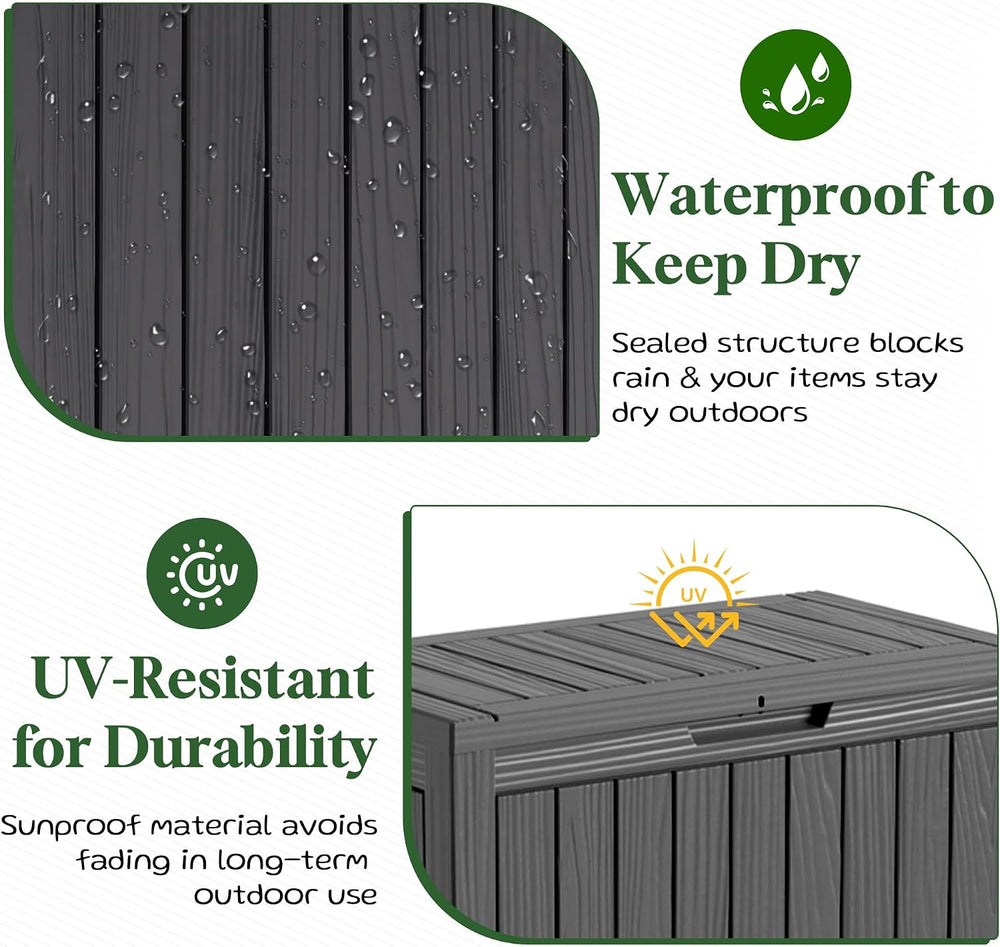 PatioZen 70 Gallon Outdoor Storage Box, Waterproof Patio Deck Box, Black