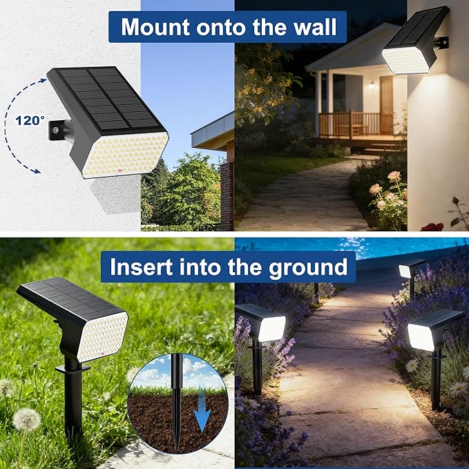 LANSOW 12 Pack Solar Spot Lights Outdoor Waterproof IP67, (90 LED/4 Modes) So...