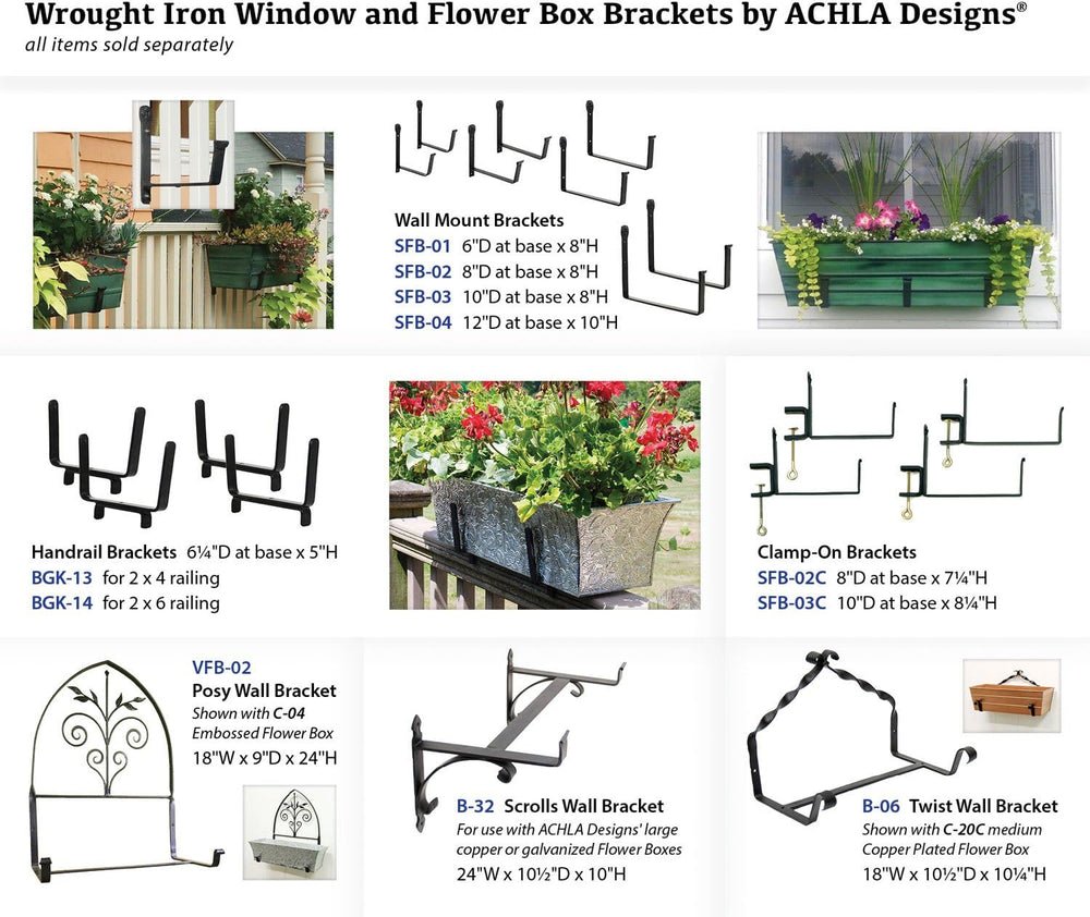 Achla Designs Window Flower Box Wall Brackets, 12 inch, SFB-04
