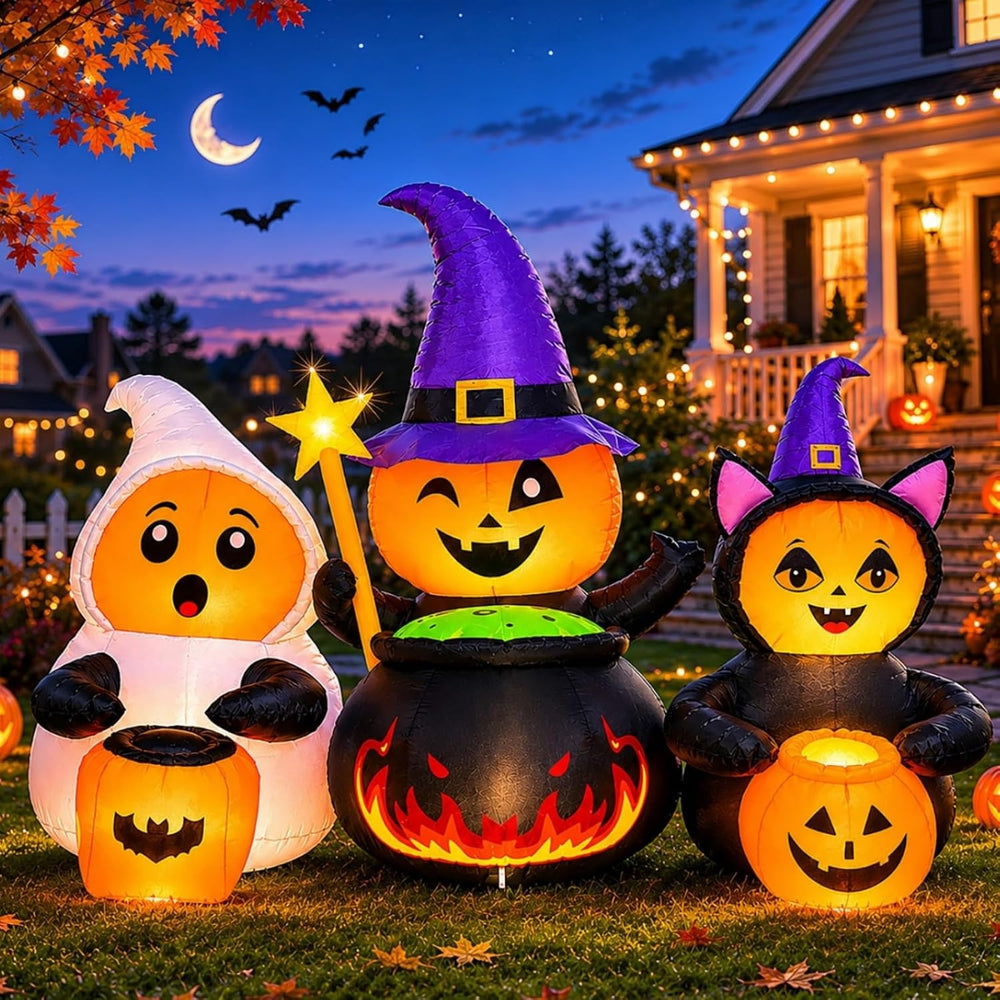 7FT Halloween Inflatables Costumed Pumpkin Trio Party Yard Decoration