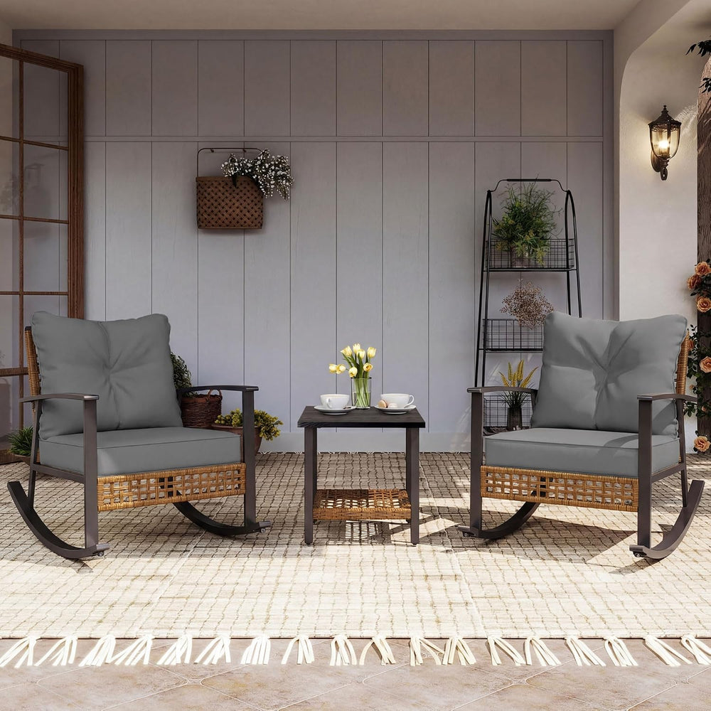 LAUSAINT HOME 3-Piece Rocking Bistro Set, Outdoor Patio Furniture with Thick ...