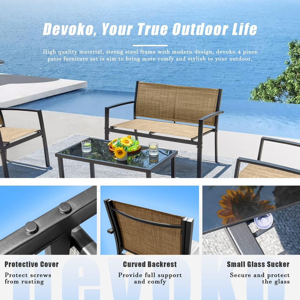 Devoko 4 Pieces Patio Furniture Set Outdoor Garden Patio Conversation Sets Po...