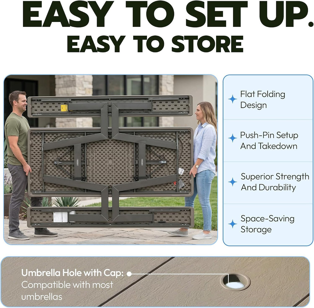 LIFETIME 6-Foot Folding Picnic Table with Benches, Seats 8, Heavy-Duty HDPE T...