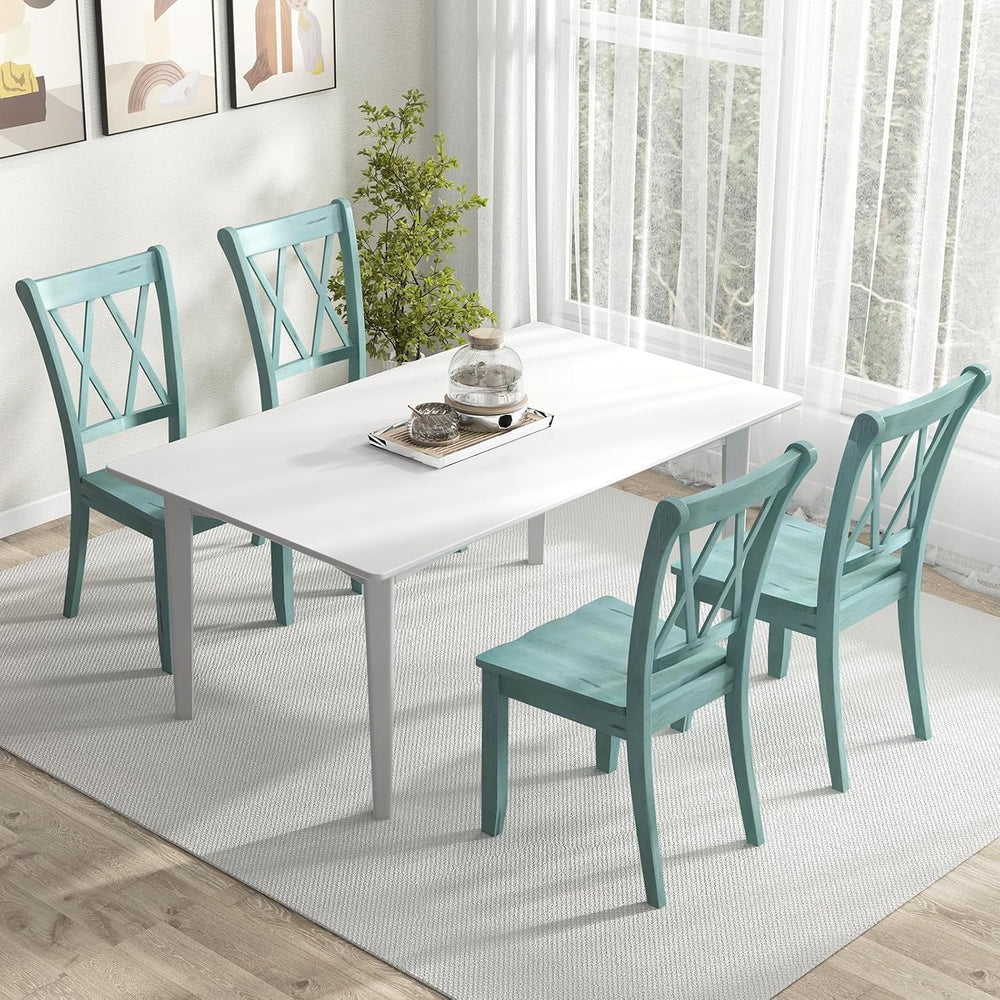 SIMOE Solid Rubberwood Dining Chairs, Set of 4, Green Farmhouse X-Back