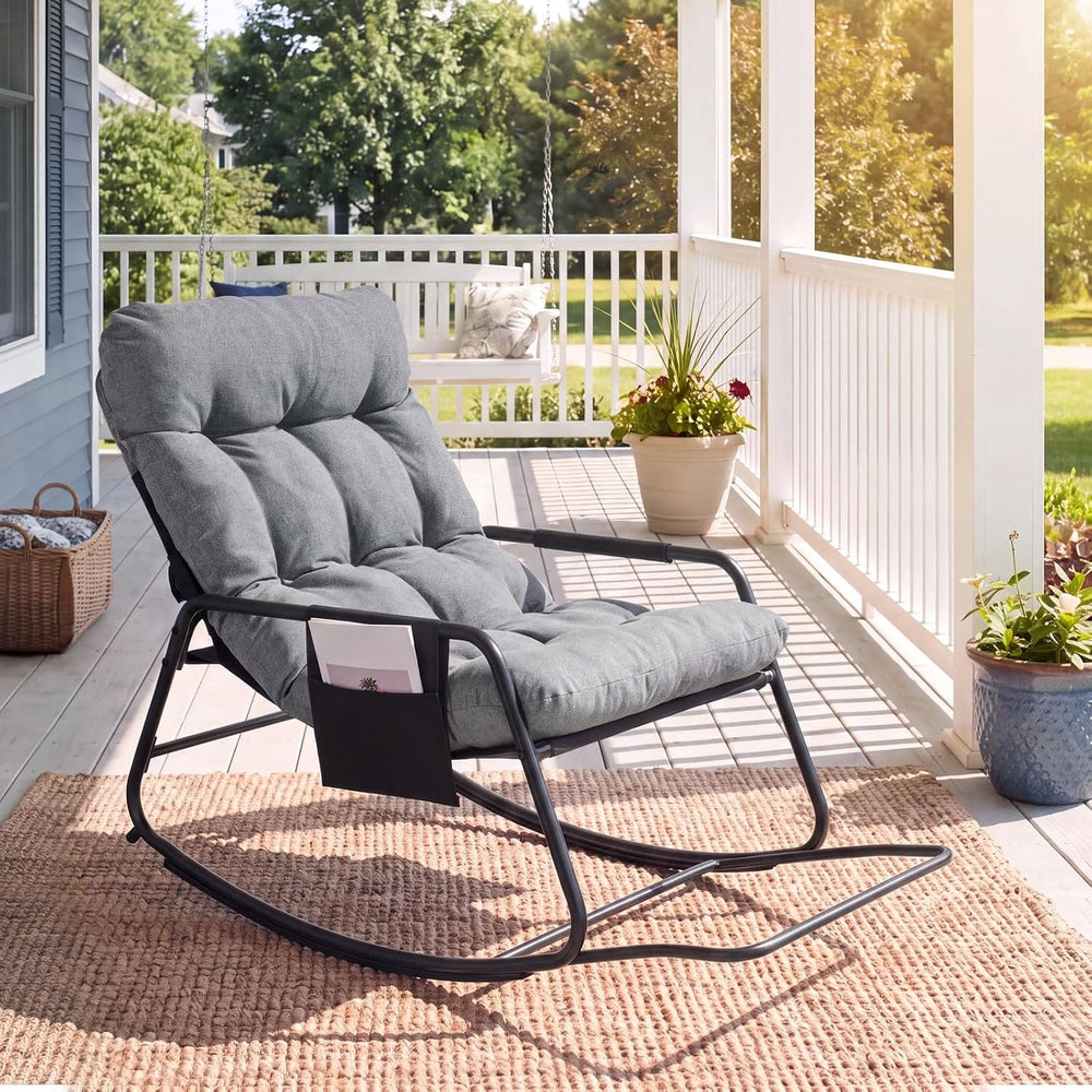 ONBRILL Adjustable Backrest Rocking Chair, Patio Rocking Chair with Cushion