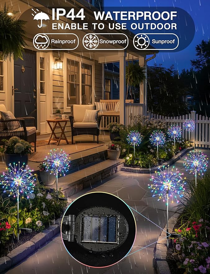 suddus Solar Garden Lights Outdoor Waterproof Decorative, 4Pack 150LED Firewo...