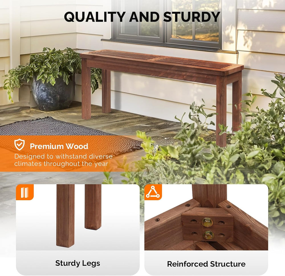 VINGLI Outdoor Wooden Bench, 45” Porch Bench Outdoor Backless Garden Bench, S...