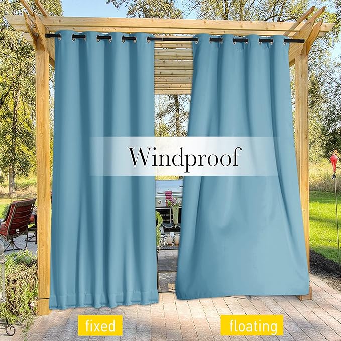 NICETOWN 2 Panels Weighted Outdoor Curtains for Patio Waterproof, Thermal Ins...