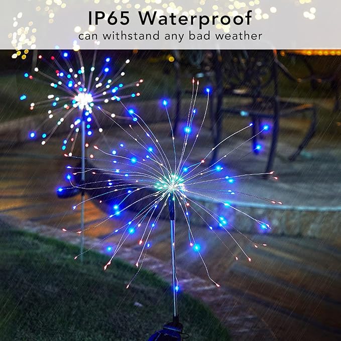 FOOING 4 Pcs Solar Garden Lights Solar Firework Lights Waterproof, 120 LED St...