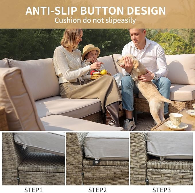 Jing's Villa 7-Piece Outdoor Patio Furniture Set,Ratten Conversation Sect...