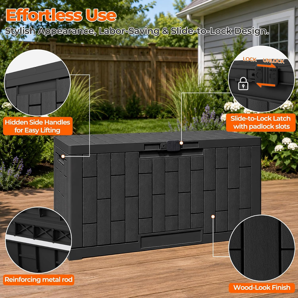 Outdoor Storage Box, 60 Gallon Waterproof Resin Patio Deck Box (Black)