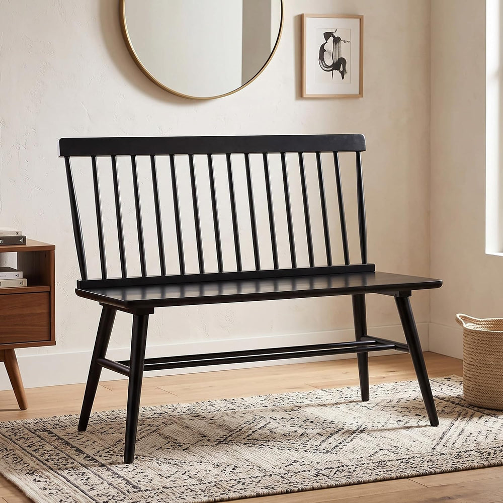 DUHOME Entryway Bench, Black Dining Bench with Spindle Back
