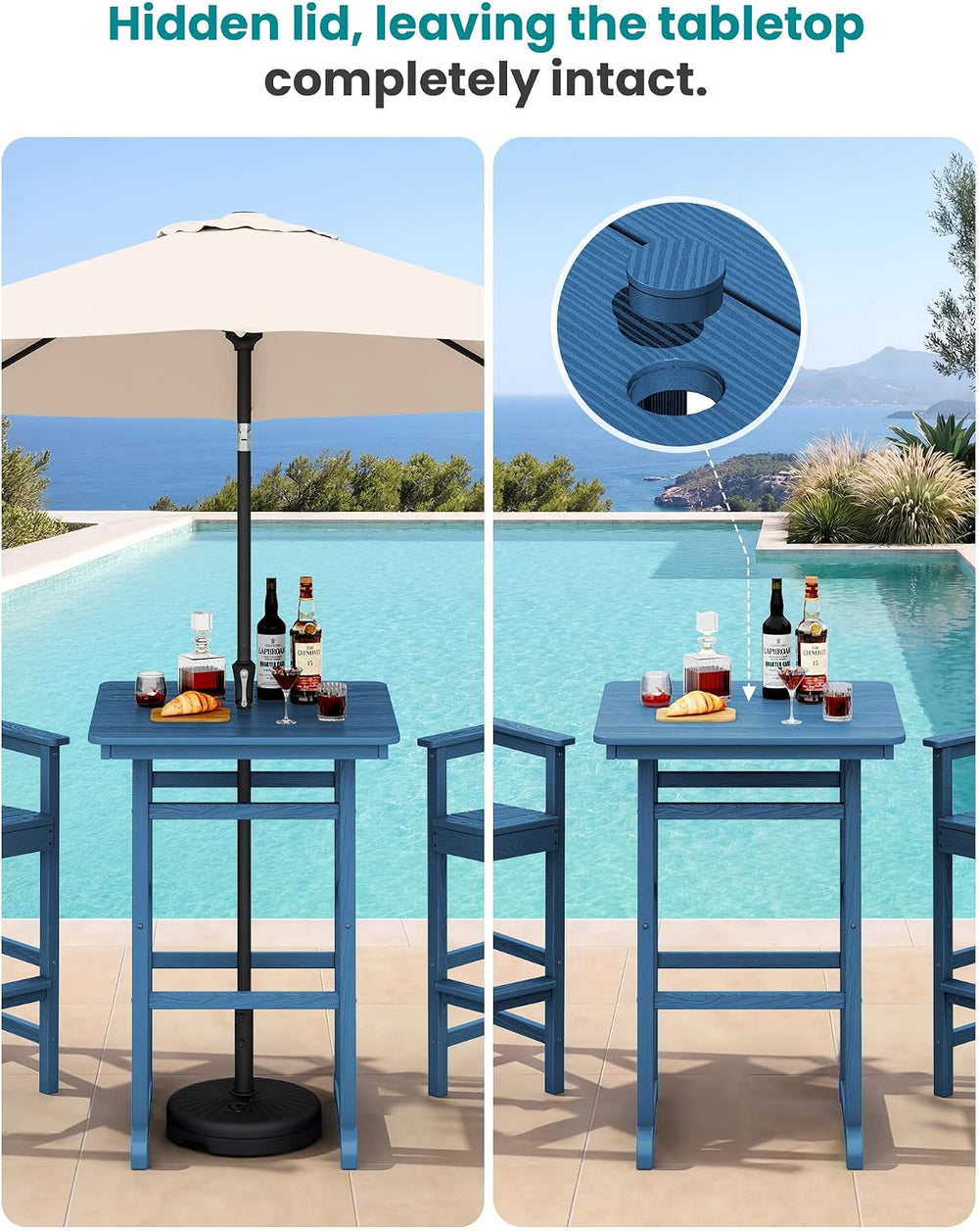 SERWALL 4 Pcs HDPE Bar Height Adirondack Chairs and Bar Table Set, Blue